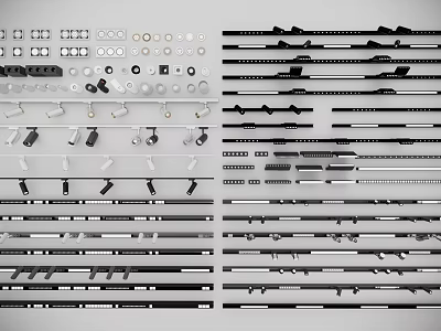 Various Styles of Downlights and Spotlights with Mounting Accessories and Components 3d model