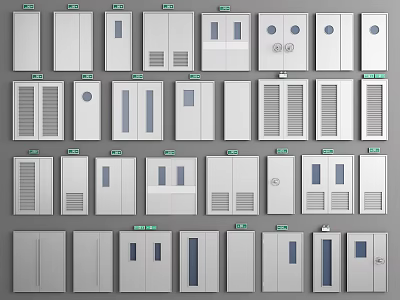 Various Safety Door Designs With Emergency Exit Signs And Ventilation Panels 3d model