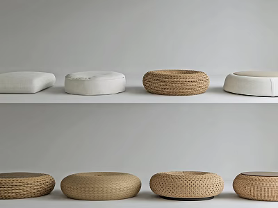 Round Daily Life Cushions With Woven And Fabric Material Arranged In Display Rows 3d model