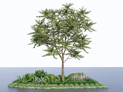Tall Arbor Tree With Lush Green Leaves Small Flowers And Surrounding Plants On Landscaped Ground 3d model