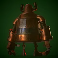 Bronze Robot Character With Red Eyes Mechanical Body And Rusty Metal Parts