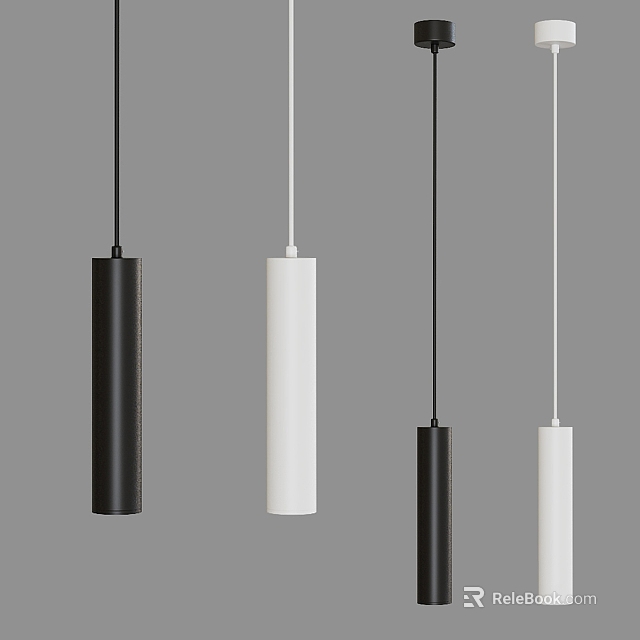 Modern Multiple Cylindrical Pendant Lights In Black And White Hanging Design 3d model 