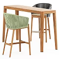 Modern Bar Table and Chair Rattan Bar Chair Solid Wood Long Table 3d model