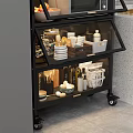 Modern Kitchen Side Cabinet With Glass Shelves Microwave Storage Fruit And Kitchen Utensils