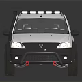 White SUV Style Vehicle with Roof Rack LED Lights and Front Red Accent Bumper