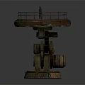 Rusty Industrial Mechanical Platform With Circular Railing And Standing Person 3d model
