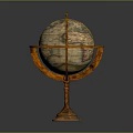 Vintage Globe With Wooden Stand And Decorative Metal Rings On Black Background