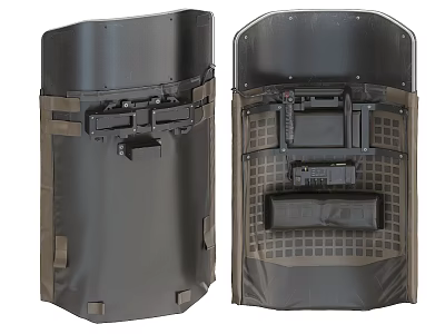 Tactical Bulletproof Weapon Shield Front and Back Views with Military Design and Accessory Compartments 3d model