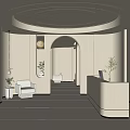 Elegant Modern Beauty Hair Salon Interior With Reception Desk Comfortable Seats And Circular Lighting