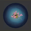 Cartoon Scene With Pink Cherry Blossom Tree On Small Island In Blue Water