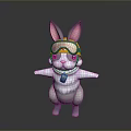 Cute 3D Rabbit Character Wearing Yellow Helmet Goggles And White Fur