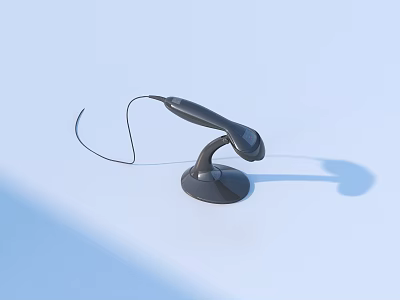 Practical Black Fixed Telephone Handset With Curved Cord And Base On Light Blue Background 3d model