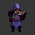 Man in Hooded Purple Robe Holding Open Book Green Orb and Keys