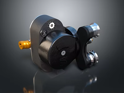 Industrial Black Metal Mechanical Component With Gear Yellow Part And Bolts 3d model