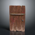 Plank Constructed Wooden Door With Metal Strap Red Brown Paint Marks And Metal Latch