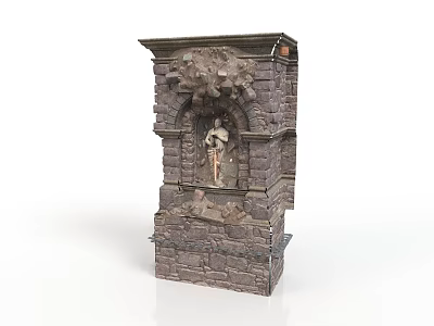 Intricate Stone Sculpture with Carved Figure on Detailed Architectural Stone Structure 3d model