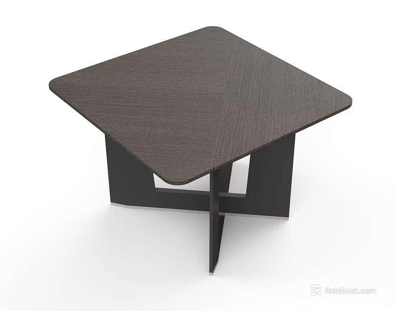 Modern Square Coffee Table With Dark Wood Grain Top And Black Geometric Legs 3d model 