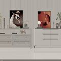Modern Entryway Cabinet And Sideboard Interior With White Drawers Decorative Paintings And Vases