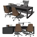 Minimalist Modern Office Desk With Two Brown Chairs Laptop Lamp And Files
