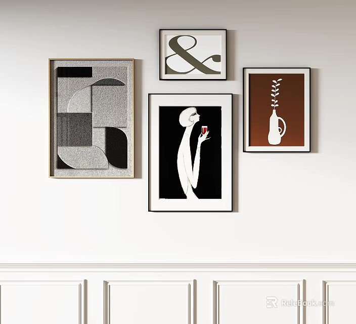 Interior Wall Art Decor With Abstract Geometric And Figurative Framed Prints 3d model