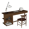 Middle Ancient Style Desk and Chair Desk Single Chair Table Lamp 3d model