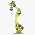 Smart Machine Yellow Robotic Arm Grasping Metal Component In Industrial Environment 3d model