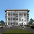 Modern Multi Storey Residential Building With Landscaped Lawn Trees And Balconies