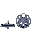 Two Silver Metal Mechanical Parts With Multiple Holes And Central Design