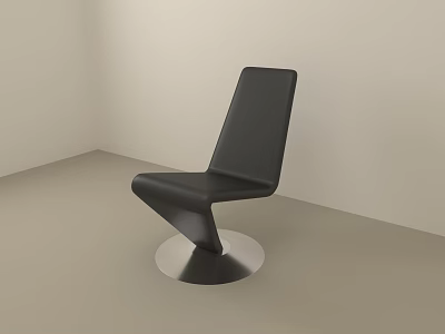 Modern Black Accent Chair with Unique Sloped Design and Silver Metal Base 3d model