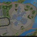 Aerial Planning View of Waterfront Architectural Layout With Green Spaces and Open Plazas