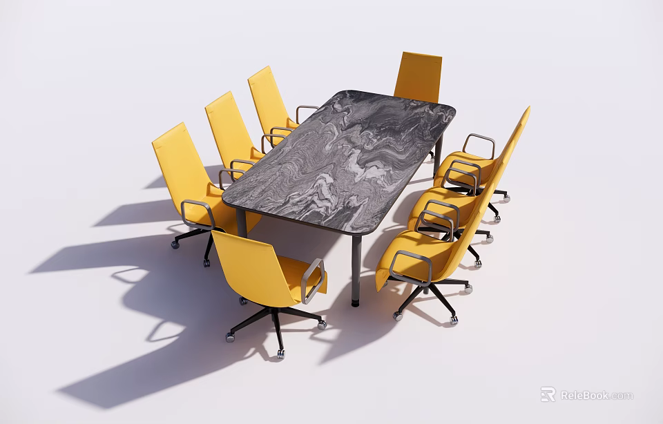 Marble Top Conference Table With Six Yellow Office Chairs In Modern Office Environment 3d model 