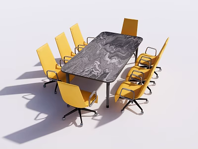 Marble Top Conference Table With Six Yellow Office Chairs In Modern Office Environment 3d model