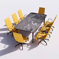 Marble Top Conference Table With Six Yellow Office Chairs In Modern Office Environment
