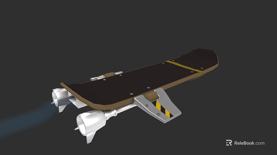 Special Designed Skateboard With Black Deck Brown Edges White Jet Thrusters And Yellow Stripes 3d model 