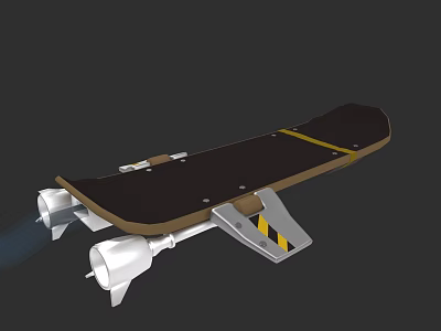 Special Designed Skateboard With Black Deck Brown Edges White Jet Thrusters And Yellow Stripes 3d model