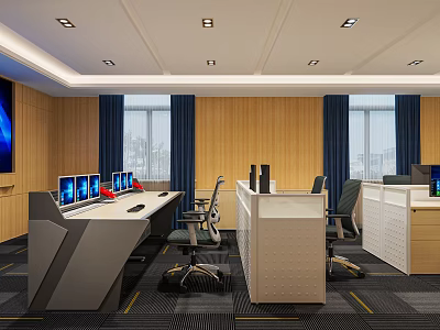 Modern monitoring room Command control room Dispatching command center Monitoring hall Command hall Office desks and chairs 3d model