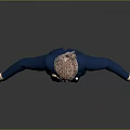 3D Model Woman In Blue Suit Standing With Outstretched Arms On Gray Background