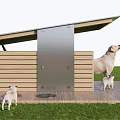 Wooden Dog House With Tilted Roof And Platform For Dogs In Grassy Area