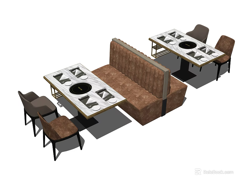 Public Chairs In Modern Dining Area With Tables And Booth Seating 3d model