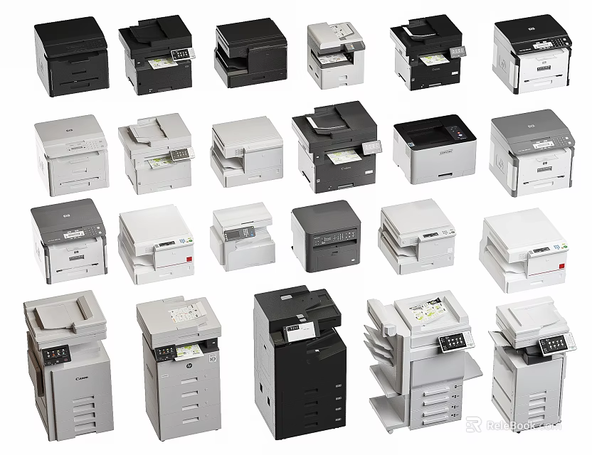 Diverse Range of Multifunctional Office Appliances With Various Models And Color Choices 3d model 