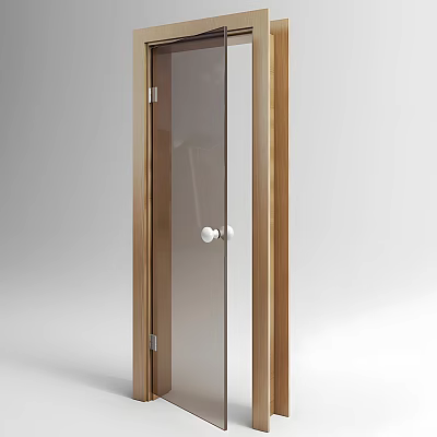 Modern Swing Door With Wooden Frame Glass Panel And Metal Door Handle 3d model