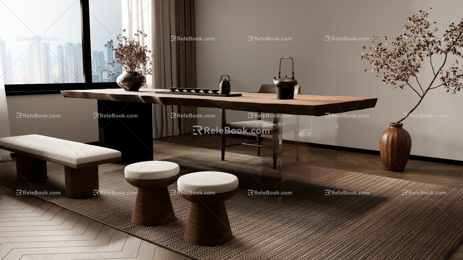 New Chinese Tea Table and Chair Combination Tea Table Tea Table 3d model