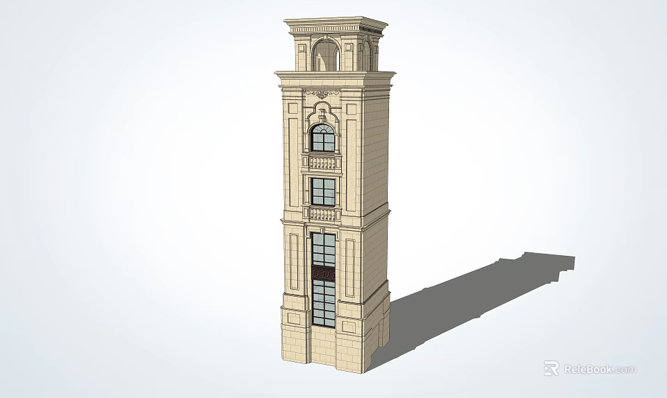 Classical Stone Tower With Decorative Top And Multiple Windows Architecture 3d model 