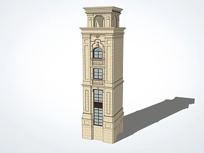 Classical Stone Tower With Decorative Top And Multiple Windows Architecture 3d model