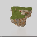 Unique Scenic Landscape Featuring Floating Rock With Green Grass And Small Stone
