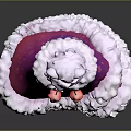 Whimsical Character In Pink Purple Creature Cloak Costume With White Fur Trim And Orange Decorations