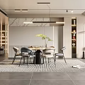 Modern Restaurant Interior With Dining Table Chairs Pendant Light Green Plant And Wooden Decor