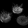 Water Splashes on Three Circular Objects with Dynamic Motion Against Black Background 3d model