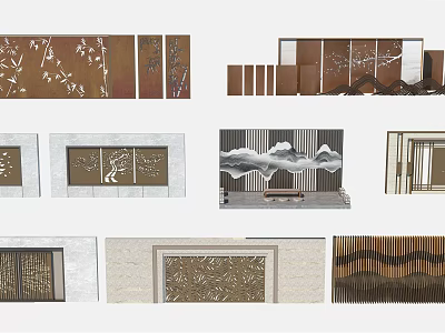 Modern Feature Wall Designs With Bamboo Landscape Patterns And Perforated Metal Panels 3d model