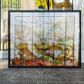 Stained Glass Floral Pattern Decorative Ornament Set With Black Frame For Indoor Decoration